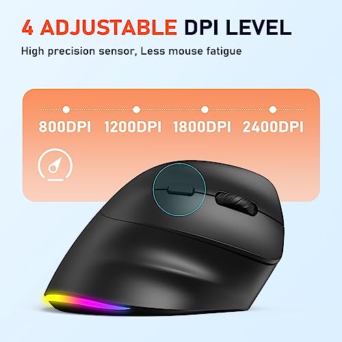 MEETION Ergonomic Mouse, Wireless Vertical Mouse RGB Backlit Rechargeable Mice for Bluetooth(5.2 + 3.0) & USB-A with USB-C...