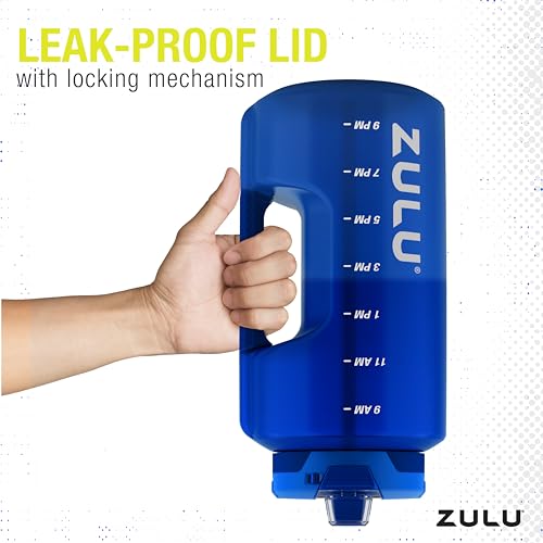 ZULU Goals 128oz Half Gallon Plastic Water Bottle with Straw and Time Marker | Large Reusable Jug with Handle and Leak Pro...