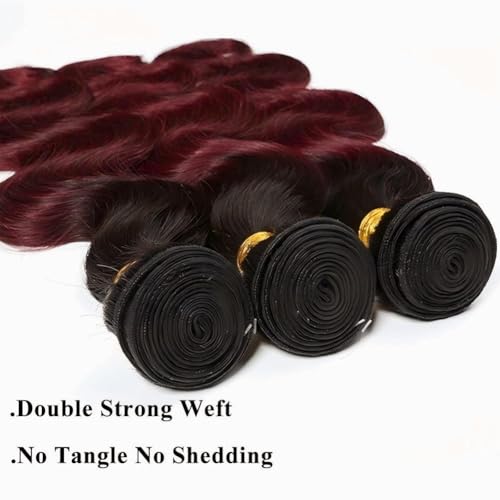 1B/99J Ombre Body Wave Bundles Human Hair 3 Bundles Human Hair Body Wave 100% Unprocessed Brazilian Virgin Human Hair Extensions(18 20 22Inch)