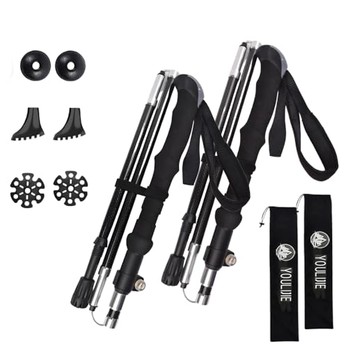 Trekking Poles 2-Pack 100% Carbon Fiber Ultralight 7.6oz, Collapsible Anti-Shock Hiking Poles with Tungsten Carbide Tips &...