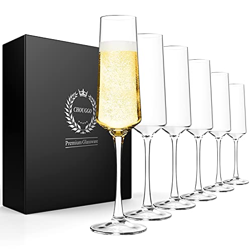 Generic Chouggo Champagne Flutes Set of 6 Hand Blown Crystal Champagne Glasses Hand Crafted by Artisans Premium Crystal Gi...