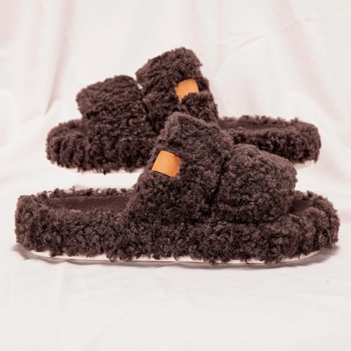 House Slippers for Women Fuzzy Open Toe Soft Comfy Bedroom Shoes for Indoor Outdoor