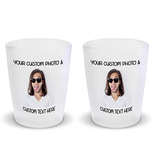 Shot Glasses Bar Accessories Custom Personalized Photo Picture & Text Alcohol Bar Supplies Set of 2 Ceramic 2 Oz
