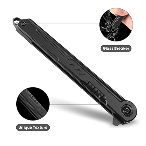 FUNBRO EDC Pocket Knife - 7CR13Mov Steel Tanto Blade, Slim Survival Knife with Clip and Liner Lock, Window Breaker for Out...