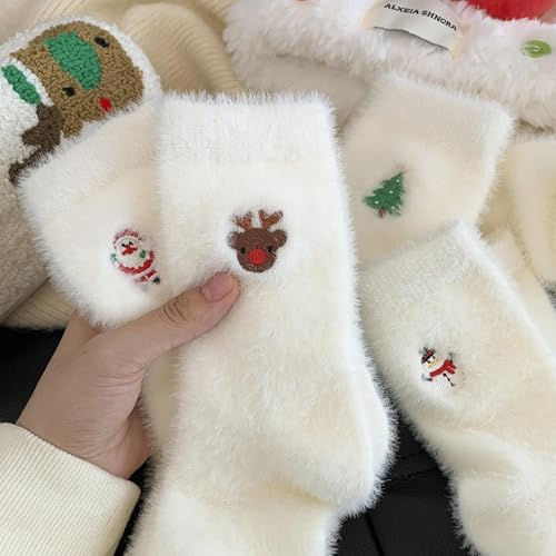 5 Pairs Christmas Women's Bow Fuzzy Socks Winter Soft Slipper Socks Stuff Fluffy Thick Spa Home Sleeping