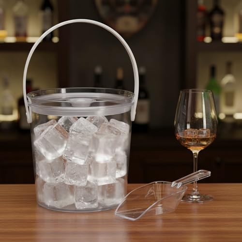 Mowhut Ice Bucket with Airtight Lid, Champagne Bucket with Handle, Plastic Beverage Tub for Parties, Bar Cart Accessories ...