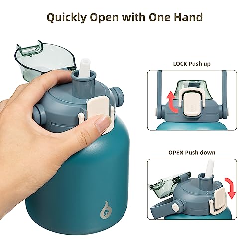 BJPKPK Insulated Water Bottles with Straw, 27 oz Cute Water Bottles with Handle, BPA Free Stainless Steel Metal Jug, Easy ...