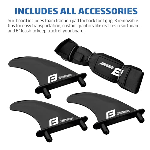 FLOWBOARD Surfboard Softboard Foam - Include (3) Fins 6’ Foot Leash and (2) Wood Stringers Inside Board Availalable in 6' ...