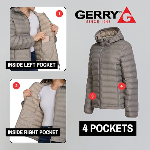 Gerry Packable Puffer Jacket Womens with Hood - Warm Lightweight Travel Full Zip Quilted Womens Puffy Coat for Winter
