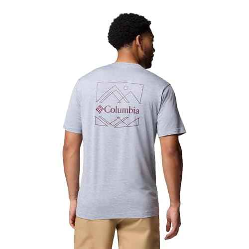 Columbia Mens Kwick Hike Back Graphic Short Sleeve Tee, Tradewinds Grey Heather/Linescape, X-Large