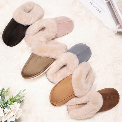 Metog Women's House Slippers Fluffy Soft Warm Slip On Bedroom Shoes Anti-Skid Cozy Plush for Indoor Outdoor