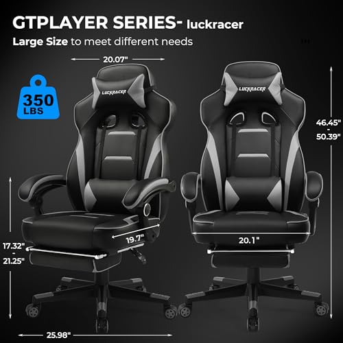 GTPLAYER Gaming Chair with Footrest, Big and Tall Game Chair 350lb Racing Style Computer Chair, Ergonomic Executive Office...