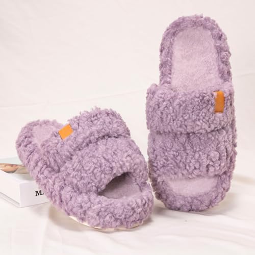 House Slippers for Women Fuzzy Open Toe Soft Comfy Bedroom Shoes for Indoor Outdoor