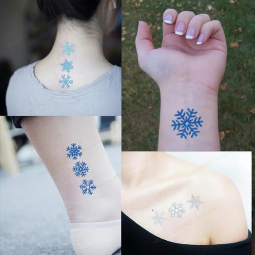 Glitter Snowflake Temporary Tattoos, 48PCS Winter Snowflake Sticker Tattoo Cute Apparel Accessories for Body Face Kids Wom...