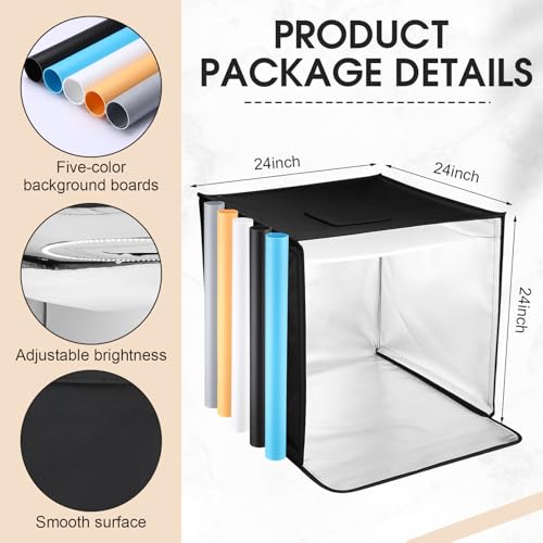 Tellegloww Light Box Photography 24 x 24'' Large Photo Studio Light Box with 224 Adjustable Ring LED Strip, 5 Color Backdr...
