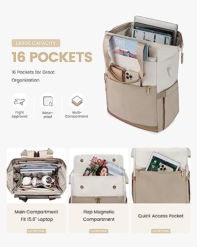 LOVEVOOK Laptop Backpack for Women, 15.6 Inch Work Laptop Bag with USB Port, Fashion Teacher Nurse Backpack Purse, Waterpr...