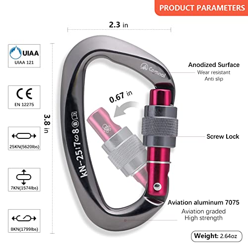 CAMNAL Heavy Duty Carabiner UIAA Certified Locking Carabiner 25KN (About 5620 lbs) Screw Lock Carabiner D Shape Carabiner ...