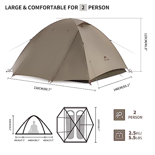 Naturehike Cloud River 2 Person 3 Person Backpacking Tent, Waterproof 2 Person 3 Person Tents for Camping, Double Layer Ca...