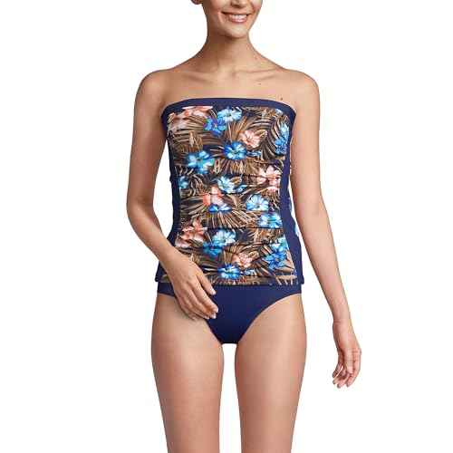 Lands' End Women's Strapless Bandeau Tankini Top Swimsuit with Removable and Adjustable Straps