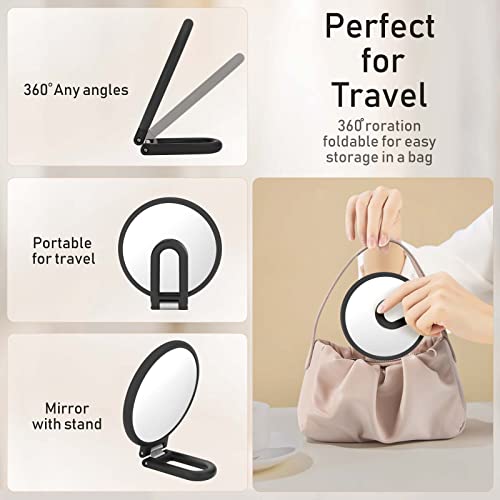 CLSEVXY Magnifying Handheld Mirror Double Sided, 1X 15X Magnification Hand Mirrors, Travel Folding Hand Held Mirror, 360°R...