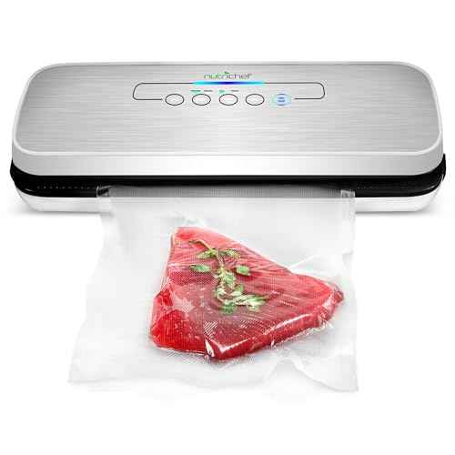NutriChef Vacuum Sealer Machine ? Compact Silver Vacuum Sealing System with Dry & Moist Modes, LED Indicators, Starter Kit & Extra Bags ? Ideal for Food Preservation, Meal Prep & Sous Vide Cooking