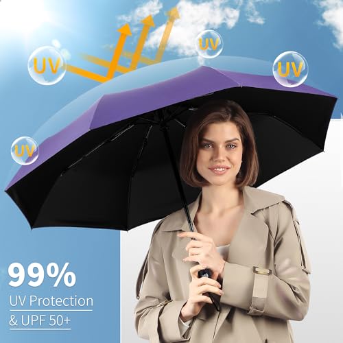 Seniny Windproof Travel Umbrella, Automatic Umbrellas for Rain, Portable & Compact Umbrellas for Backpack, Strong UV for P...