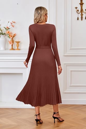 Arach&Cloz Women's Wool Blend Tie Waist Pleated Fall Sweater Dress 2025