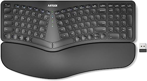 Arteck Split Ergonomic Keyboard with Cushioned Wrist and Palm Rest, 2.4G USB Wireless Comfortable Natural Ergonomic Split ...