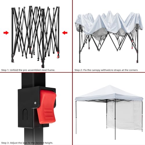 10x10 Pop Up Canopy-Instant Outdoor Tent with Roller Bag,4 Sand Bags&1 Sidewalls for Instant Tents,Waterproof Top Cover fo...