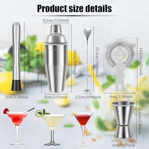5Pcs Cocktail Shaker Kit Stainless Steel Shaker Set with 18Oz Shaker Reusable Cleaning Shaker Cocktail Making Set Ice Stra...