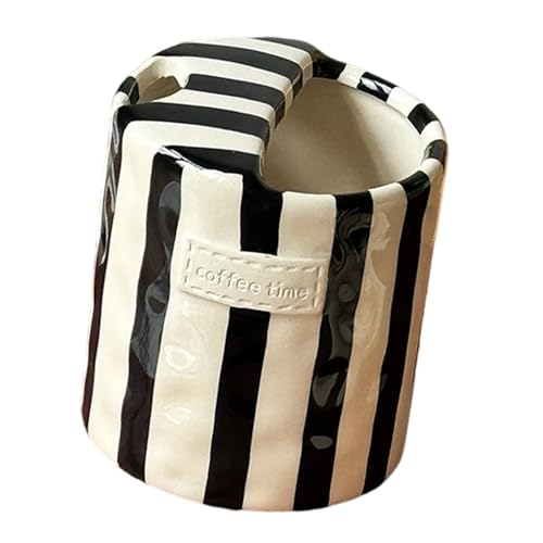 Retro Coffee Mug, Ceramic Striped Coffee Mugs for Coffee Bar Accessories, 350ml Ceramic Coffee Mug with Sip Top Lid, Hand ...
