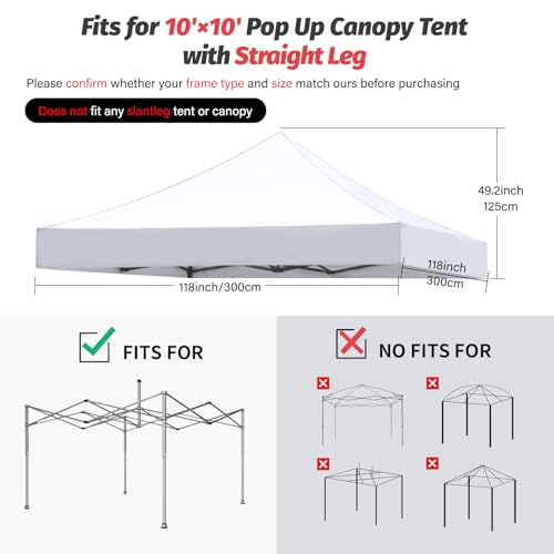 10x10 Canopy Replacement Top, 500D Heavy Duty Waterproof Canopy Replacement Top for Straight Leg Frame, Pop Up Canopy Tent...