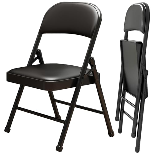 KAOCHA 2 Pack Folding Chairs with Leather Padded Cushion and Back, Metal Black Foldable Chair for Indoor Outdoor, Commerci...
