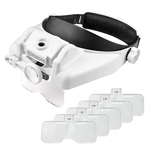 Headband Lighted Magnifying Glasses with Led Light, Head Mount Magnifier Glasses Visor Handsfree Headset Magnifier Loupe f...