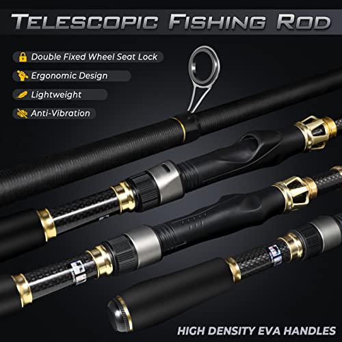PLUSINNO Fishing Rod and Reel Combo,Fishing Pole,Telescopic Fishing Rod Kit with Spinning Reel, Telescopic Fishing Pole wi...