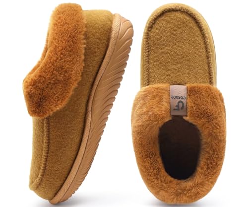 COFACE Women's Memory Foam House Slippers Arch Support Moccasin Winter Shoes Ladies Warm Fuzzy Faux Fur Collar With Indoor...