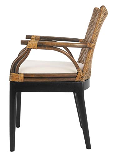 SAFAVIEH Home Collection - Gianni Brown & Black Solid Wood Rattan Arm Chair, Tropical Coastal Accent Seating for Living Ro...