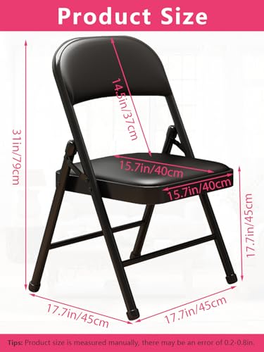 KAOCHA 2 Pack Folding Chairs with Leather Padded Cushion and Back, Metal Black Foldable Chair for Indoor Outdoor, Commerci...