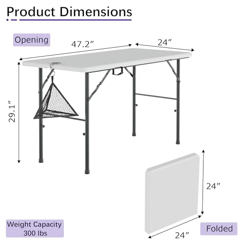 VECELO Folding Table 4 Foot with Mesh Bag, Indoor Outdoor Heavy-Duty Portable w/Handle,Fold-in-Half for Picnic, Party, Cam...