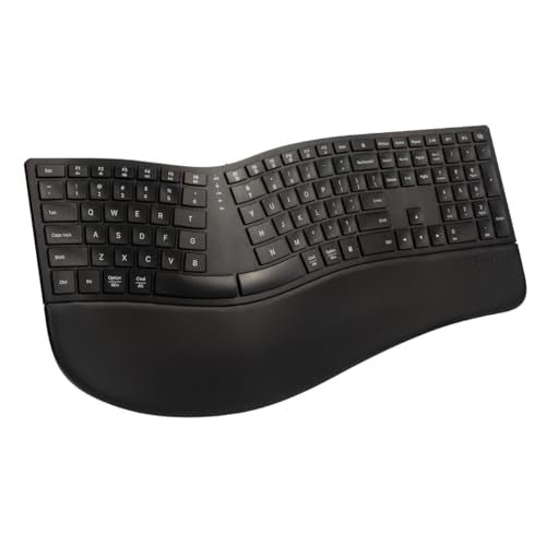 DELUX Full Size Wireless Ergonomic Keyboard,Cushioned Palm Rest, Ultra-Thin Split Ergo Keyboard, Bluetooth & 2.4G Connecti...