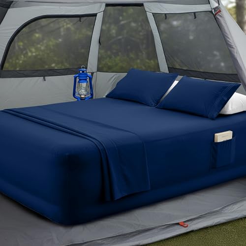 Mocassi 4-Piece Extra Deep Pocket 16-24 Inch Air Mattress Bed Sheet Set- 4PC Sheet Set with Smart Pockets Ideal for Air Be...