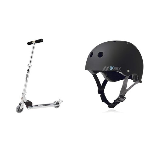 Razor Kick Scooter and 80Six Dual Certified Kids Helmet Bundle for Ages 8+
