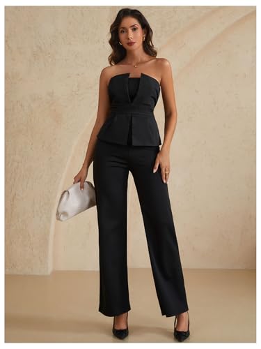 winkbay Women's Ruched Strapless Tube Top Elegant Asymmetrical Fitted Party Tops