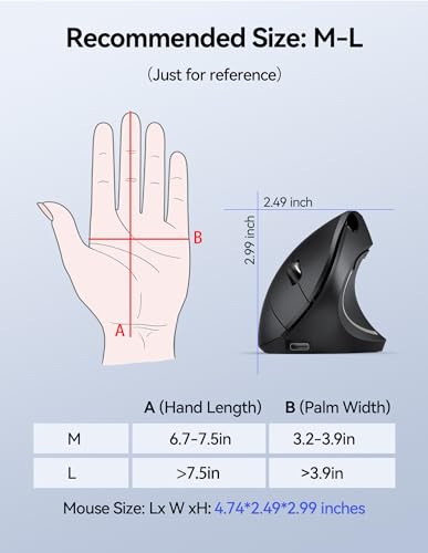 TECKNET Ergonomic Mouse, Wireless Rechargeable Vertical Mouse for Carpal Tunnel Right Hand, 4800 DPI 5 Adjustable Levels ...
