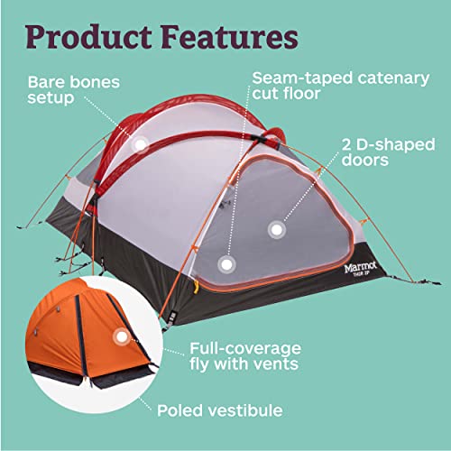 Marmot Thor 2-Person Tent | Easy Set-Up, Water-Resistant, Storm Ready, Blaze, 2 Person