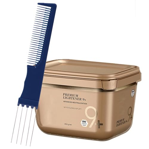 BlondeMe Bleach Powder 9+ Premium Hair Lightener 450g with Dual Purpose Application Comb