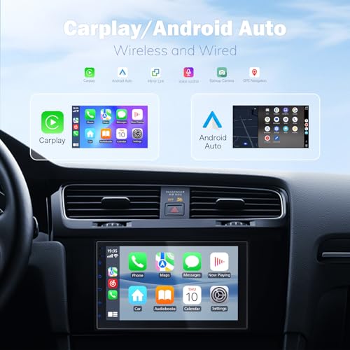 Haudio 7" Double Din Car Stereo with Wireless Apple CarPlay & Android Auto, Touch Screen Bluetooth Car Radio, GPS Navigati...