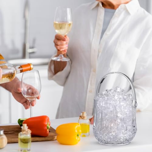Operitacx Small Plastic Ice Bucket with Tongs and Handle Clear Portable Ice Cube Bucket 5.11 Height for Wine Beer Beverage...