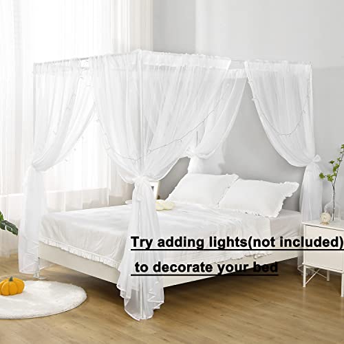 WANFASO White Canopy Bed Curtain for Queen Bed, Soft Sheer Bed Canopy Scarf for Girls Adults (Queen, White)