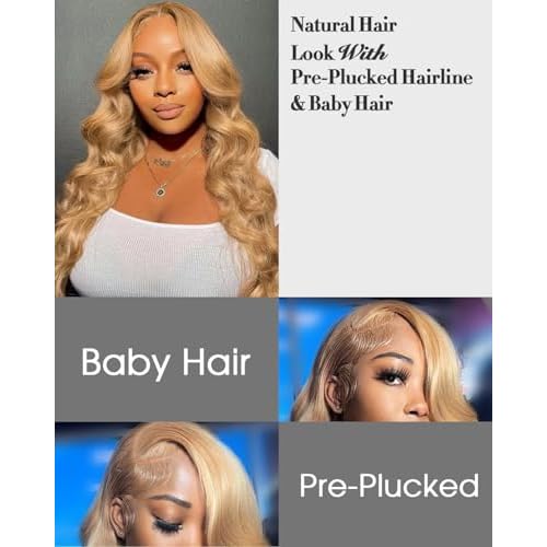 Honey Blonde Lace Front Wigs Human Hair 13x4 HD Transparent Lace Frontal Wigs Body Wave Colored 27 Honey Brown Wavy Wig Pre-Plucked Hairline 180% Density 24 inch